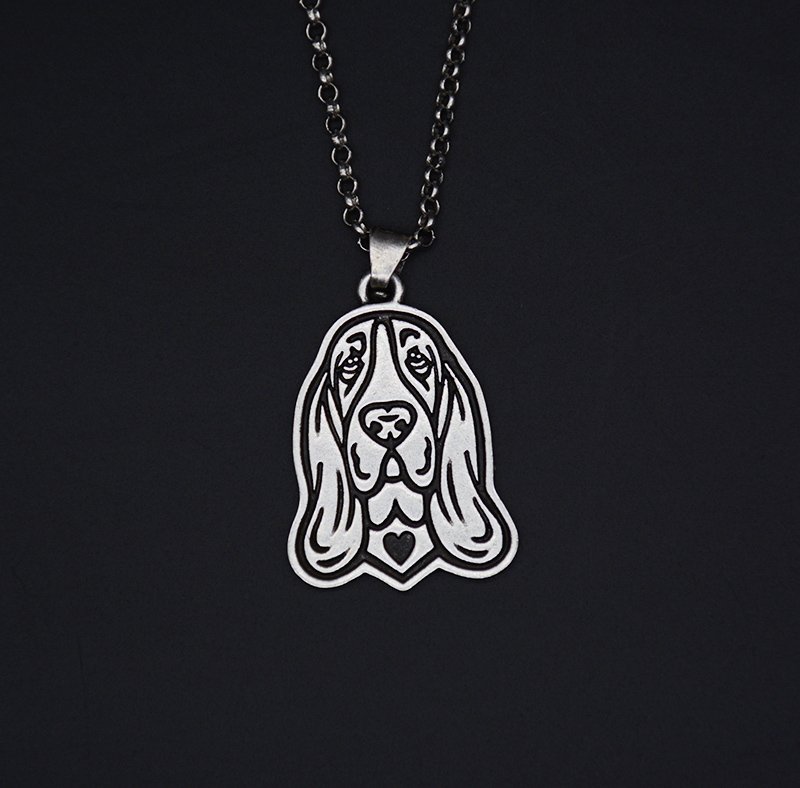 Vintage Silver Basset Hound Dog Tag Maxi Statement Necklace Chain Box Women Men Fashion