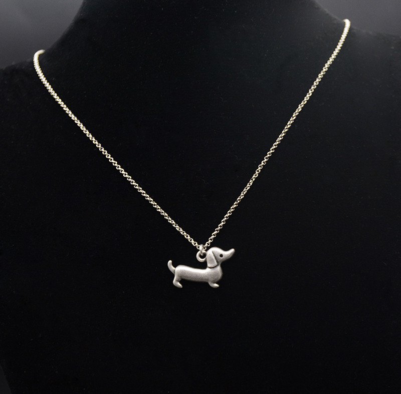 Vintage Silver Dachshund Dog Tag Maxi Statement Necklace Chain Box Women Men Fashion