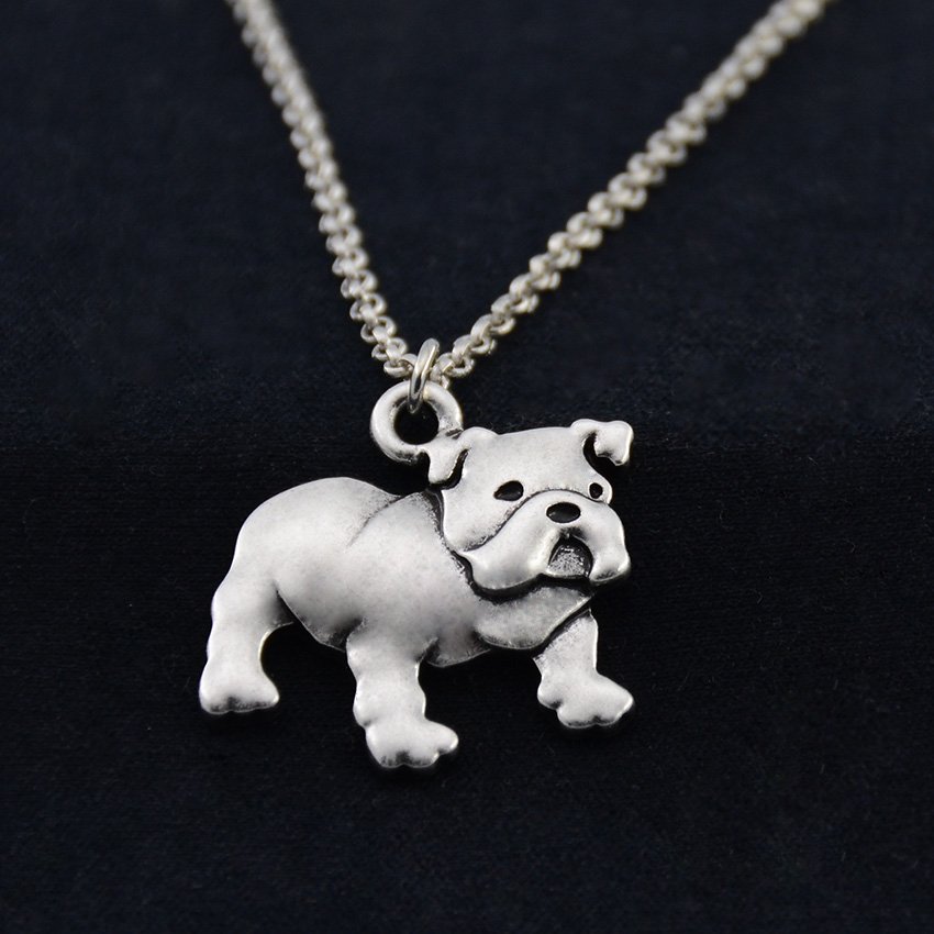 Vintage Silver English Bull Dog Necklace Dog Necklace Chain Box Women Men Fashion