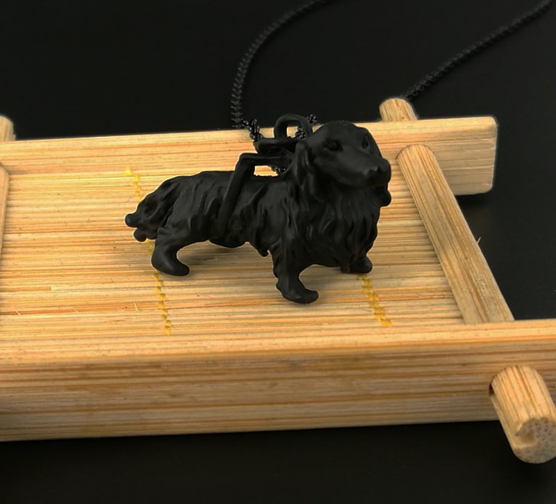 Vintage 3D Dachshund Dog Necklace Chain Box Women Men Fashion - Black Gun Color