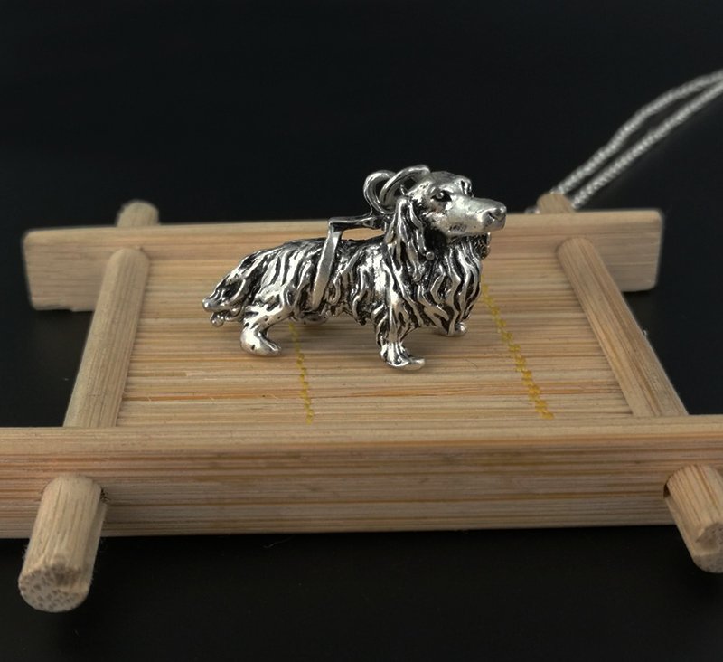 Vintage 3D Dachshund Dog Necklace Chain Box Women Men Fashion - Antique Silver Color