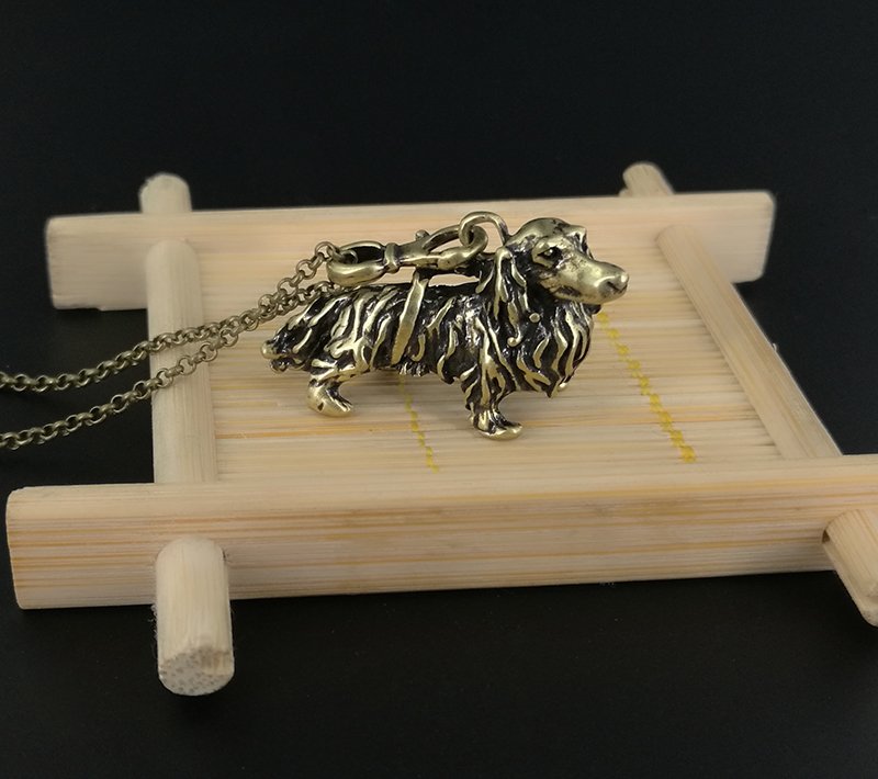 Vintage 3D Dachshund Dog Necklace Chain Box Women Men Fashion - Antique Bronze Color