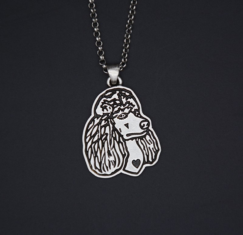 Vintage Silver Poodle Dog Tag Maxi Statement Necklace Chain Box Women Men Fashion