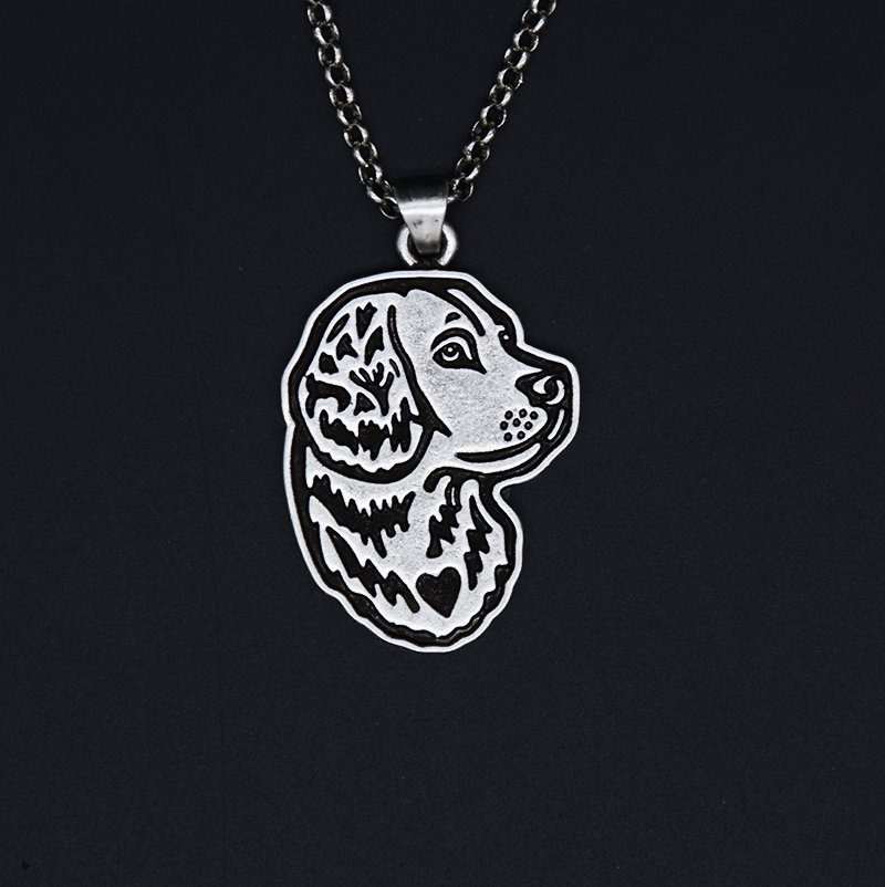 Vintage Silver Golden Retriever Dog Tag Maxi Statement Necklace Chain Box Women Men Fashion