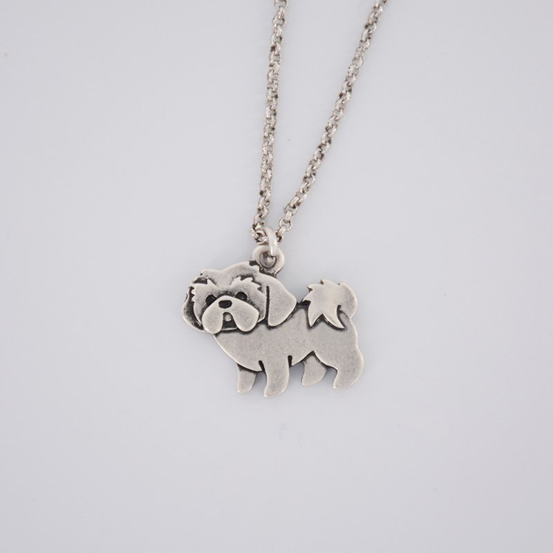 Vintage Silver Shih Tzu Dog Pendant Necklace Chain Box Women Men Fashion