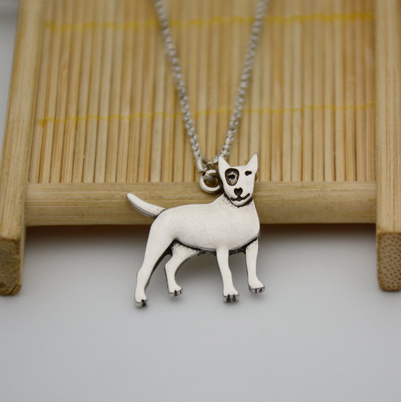 Vintage Silver Bull Terrier Dog Pendant Necklace Chain Box Women Men Fashion
