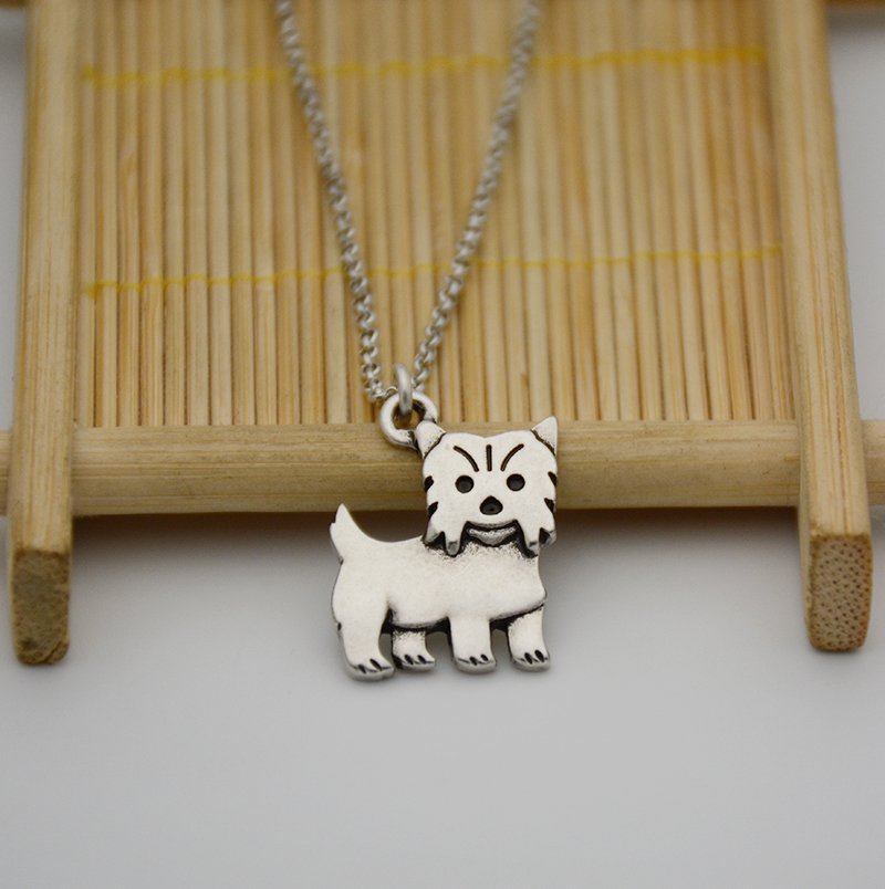 Vintage Silver Yorkshire Dog Pendant Necklace Chain Box Women Men Fashion