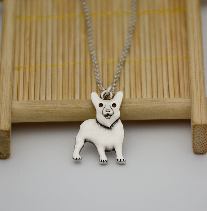 Vintage Silver Welsh Corgi Dog Pendant Necklace Chain Box Women Men Fashion