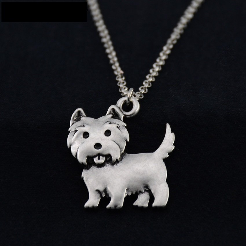 Vintage Silver Westie Dog Necklace Chain Box Women Men Fashion