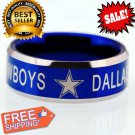 Hot Sales 8MM Dallas Cowboys Design Men's Blue Tungsten Comfort Fit Ring