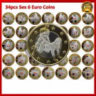 34pcs Sex 6 Euro Coins Different Design Kama Sutra Position Hard Commemorative