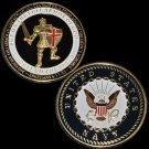 2PCS NAVY ARMOR OF GOD HIGH RELIEF USA MADE GOLD CHALLENGE COIN, Free shipping