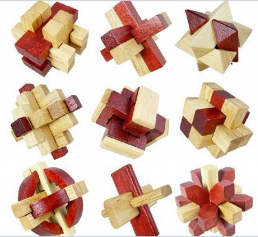 Toys Classic IQ 3D Burr Wooden Puzzle Brain Teaser 3d for Adults Children 9PCS