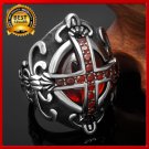 Stainless Steel Rings Crusader Shield In Red CZ Stone size 7-12