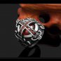 Stainless Steel Rings Crusader Shield In Red CZ Stone size 7-12