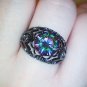 Tuker New Multi-color Opal Female Ring Round Zircon Black Gold Flower Jewelry