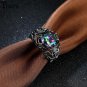 Tuker New Multi-color Opal Female Ring Round Zircon Black Gold Flower Jewelry