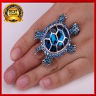 Big turtle stretch ring antique gold silver color W crystal silk scarf jewelry
