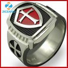 Size 7-15 Stainless Steel Titanium Red Armor Shield Knight Templar Crusader Ring