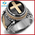 Size 7-15 Vintage Silver Gold Black Two-Tone Holy Cross Signet Ring Jesus