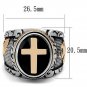 Size 7-15 Vintage Silver Gold Black Two-Tone Holy Cross Signet Ring Jesus