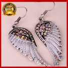 Angel wings dangle earring antique gold silver color W crystal women biker bling