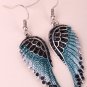 Angel wings dangle earring antique gold silver color W crystal women biker bling