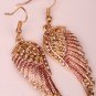 Angel wings dangle earring antique gold silver color W crystal women biker bling