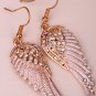Angel wings dangle earring antique gold silver color W crystal women biker bling