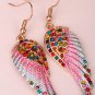 Angel wings dangle earring antique gold silver color W crystal women biker bling