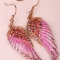 Angel wings dangle earring antique gold silver color W crystal women biker bling