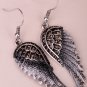 Angel wings dangle earring antique gold silver color W crystal women biker bling