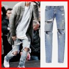 Men Kanye West Jeans Justin Bieber Skinny Fear Of God Distressed Style Zip Pants