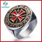 Stainless Steel Gold/Silver Iron Knights Templar Cross Ring Cubic Zirconia