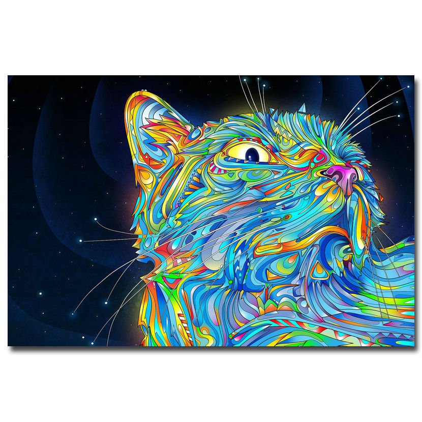 Psychedelic Trippy Cat Abstract Art Poster 32x24.
