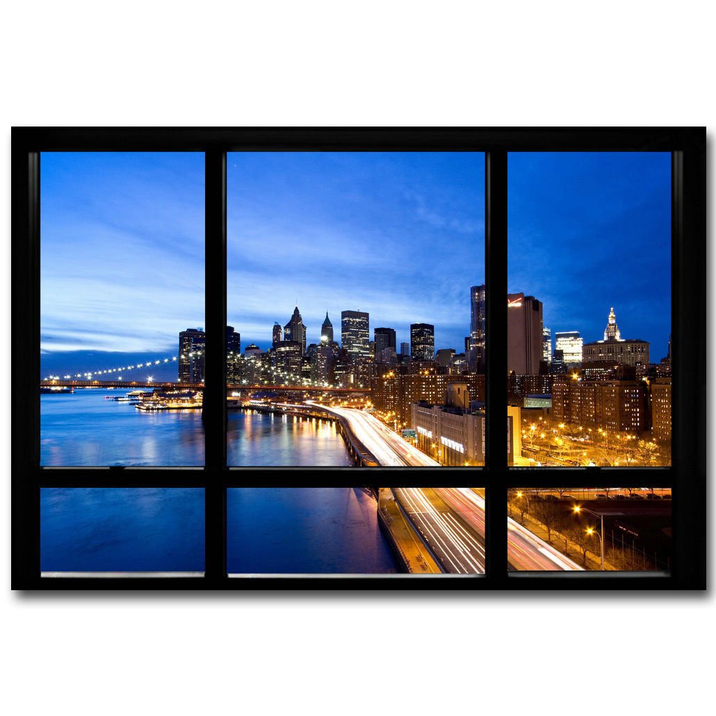 New York City Night Skyline Window View Poster 32x24 