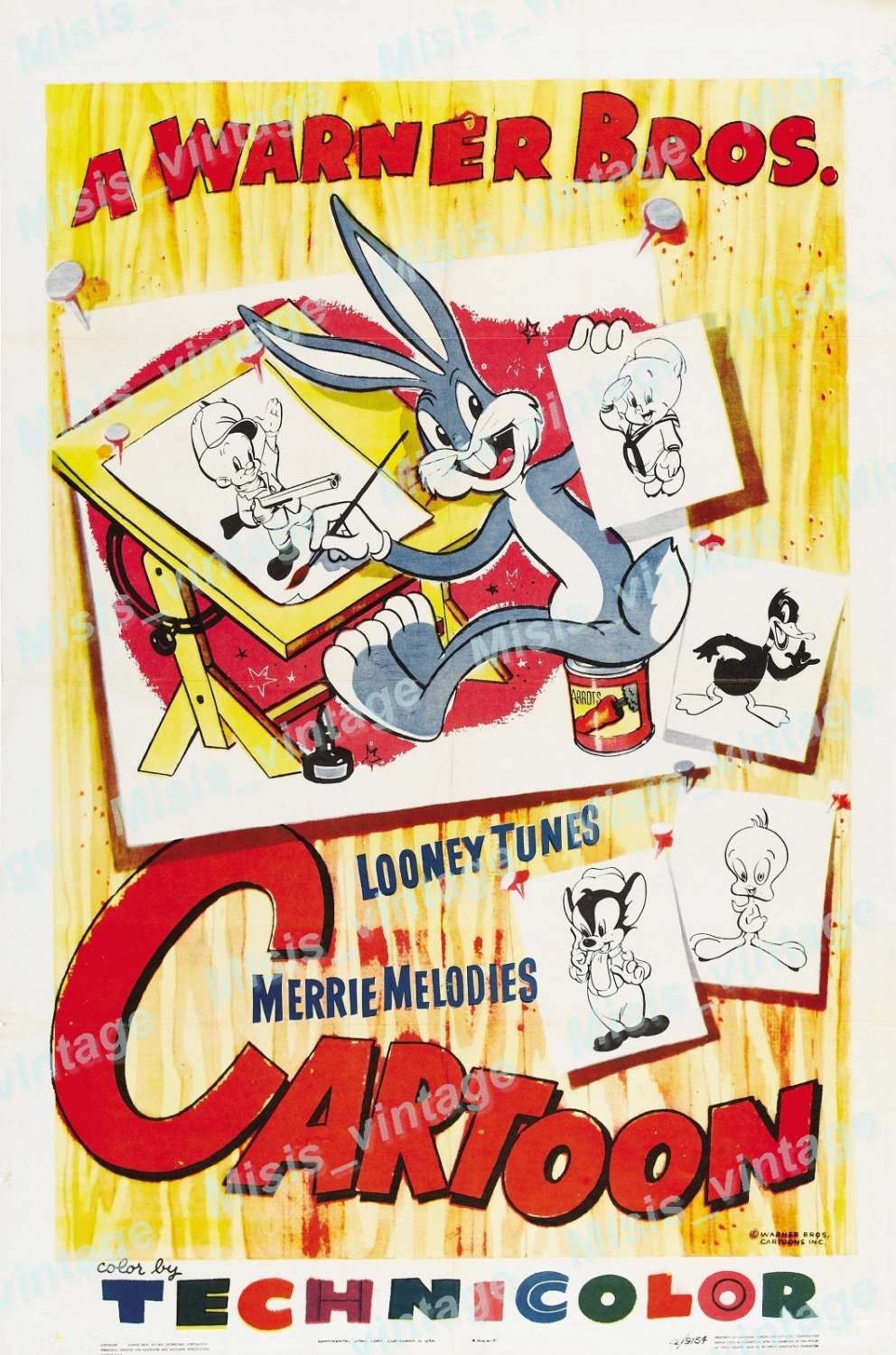 Warner Brothers Cartoon Stock 1952 Vintage Movie Poster Reprint