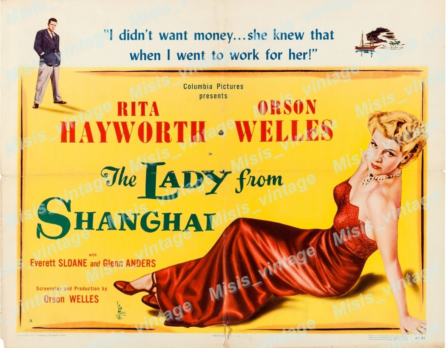 The Lady From Shanghai 1947 Vintage Movie Poster Reprint 23