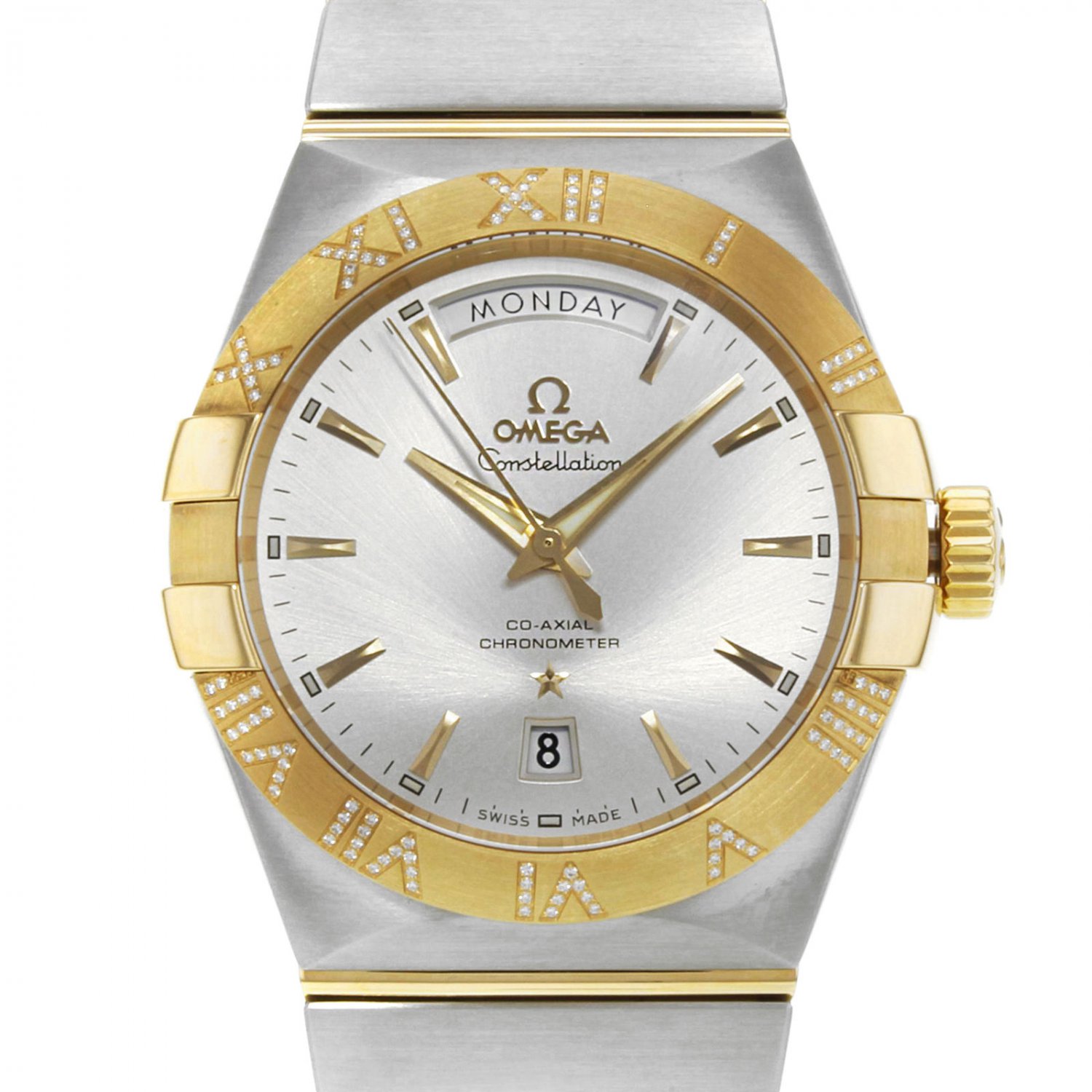 Omega Constellation Day Date Steel Gold Diamonds Mens Watch 123.25.38 ...