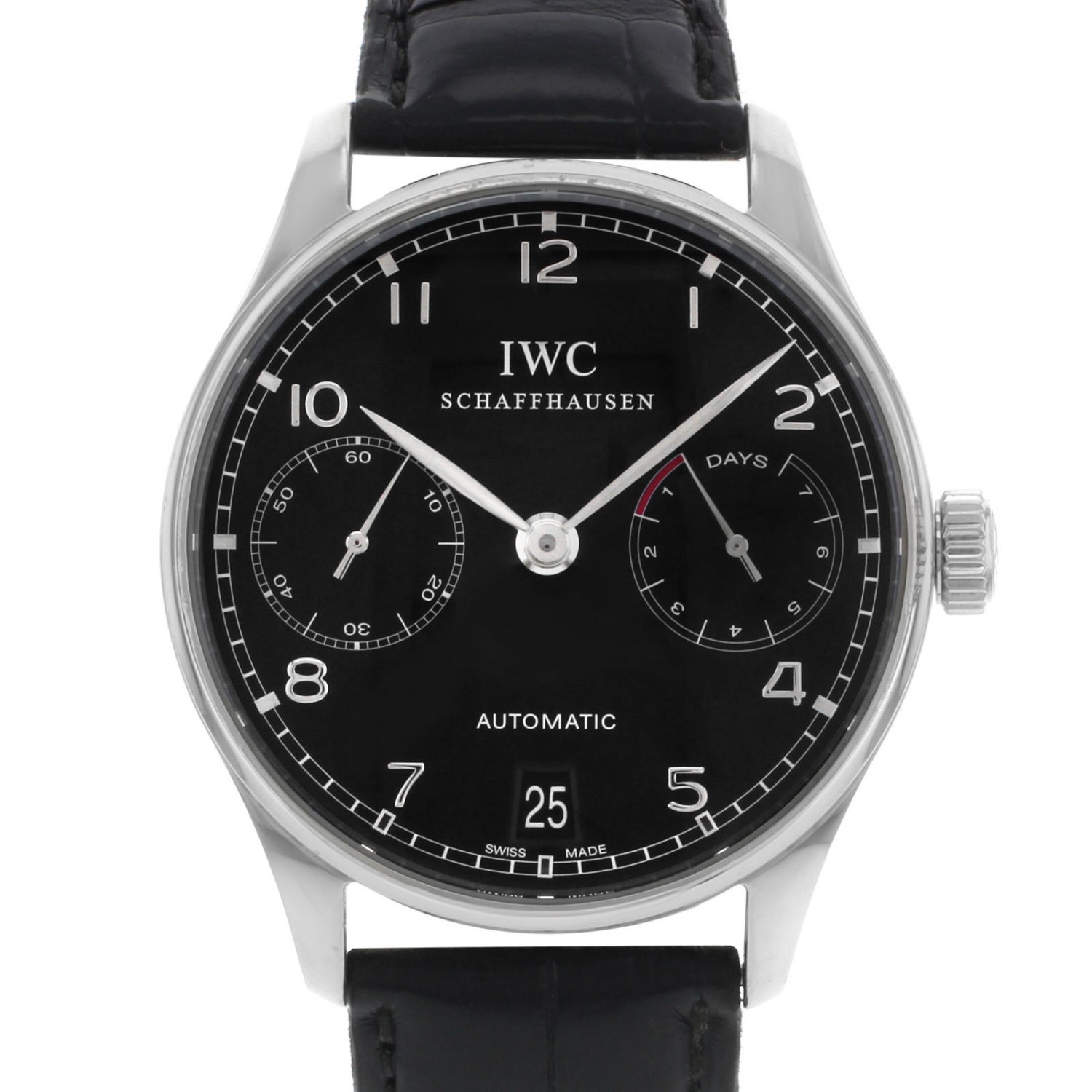 IWC Portugieser Black Arabic Dial Steel Automatic Mens Watch IW500109