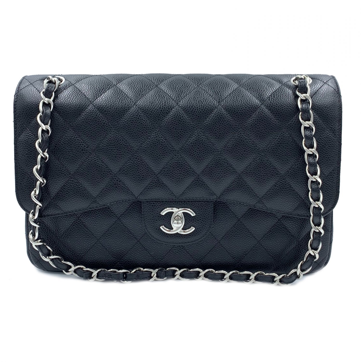 chanel jumbo black caviar silver hardware