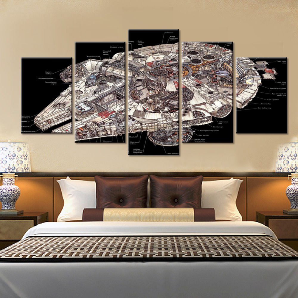 Large Framed Millennium Falcon Interior Shot Canvas Print Five Piece Wall Decor