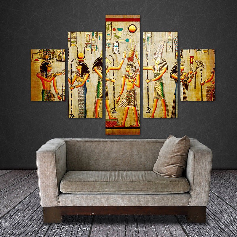 Large Framed Egyptian Hieroglyphics Ancient Canvas Print