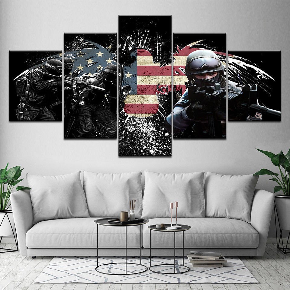 Police Swat American Eagle Flag Five Piece Canvas Print Wall Art Home Decor