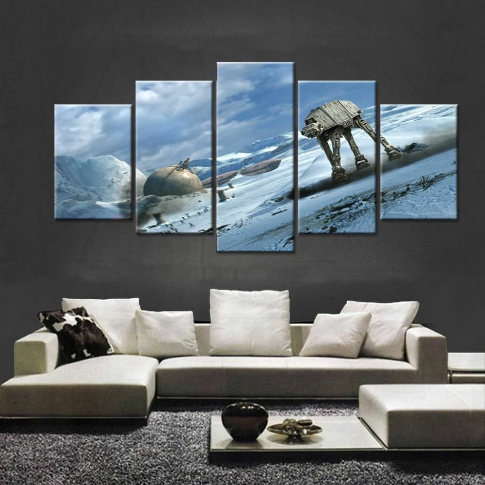 ATAT Battle Hoth Star Wars Framed Canvas Five Piece Wall Art 5 Panel
