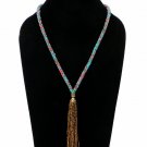 Handmade Artificial Necklace Blue Topaz, Pink Carnation And Golden Color Handmade Artificial Necklace Blue Topaz, Pink Carnation And Golden Color