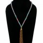 Handmade Artificial Necklace Blue Topaz, Pink Carnation And Golden Color