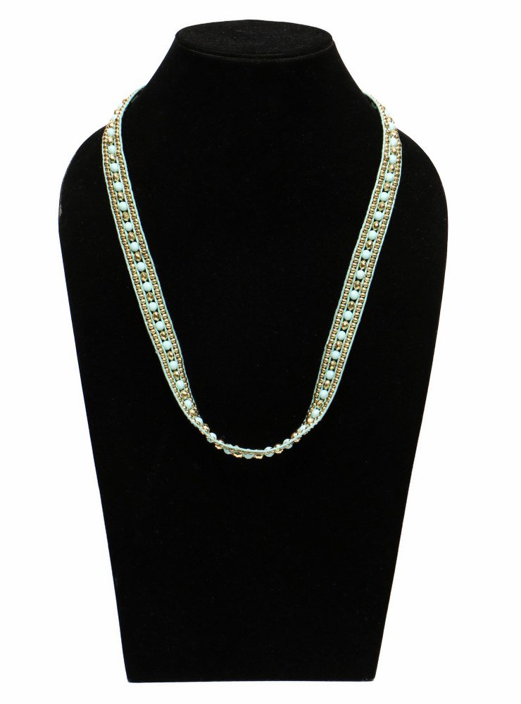 Handmade Artificial Necklace Fair Aqua And Golden Color