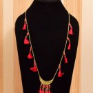 Handmade Artificial Necklace Poppy Red And Golden Color