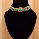 Handmade Artificial Necklace Blue Topaz And Racing Red Color